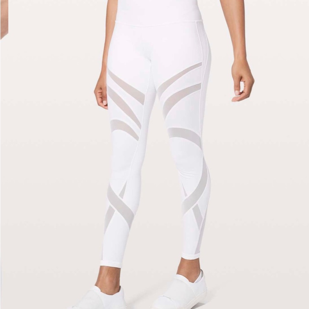 Lululemon Athletica White High-Waisted Leggings with Mesh Panels
